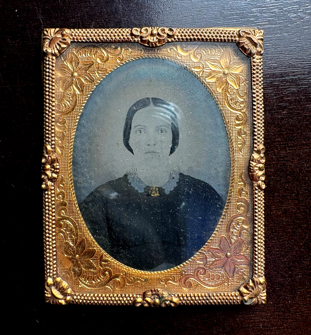 Antique Ambrotype Picture Of Women " Belinda " In Brass Matte 1800's